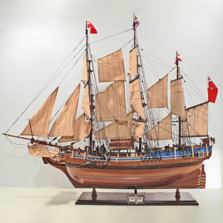 Handmade historical sailing ship model of the HMS Bounty
