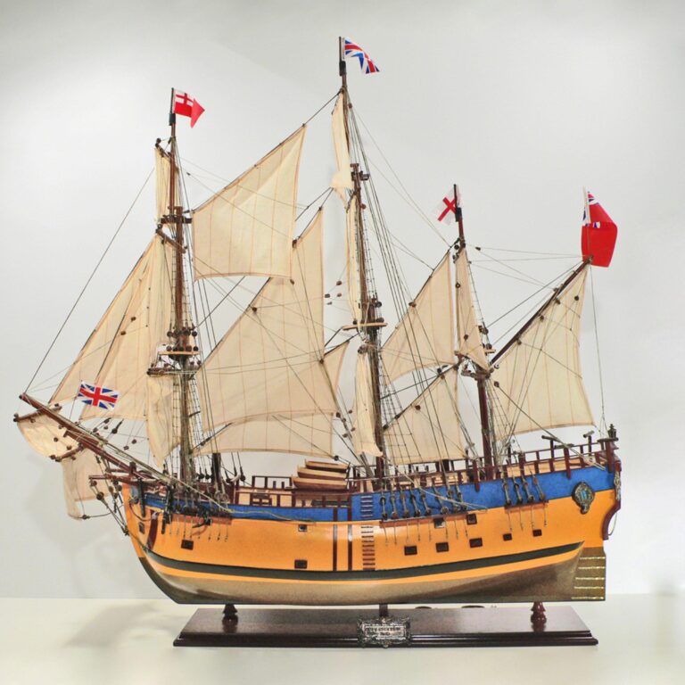 Handmade historical sailing ship model of the HMS Endeavour