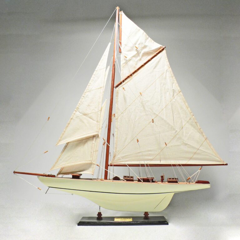 Handcrafted sailing ship model of the Defender